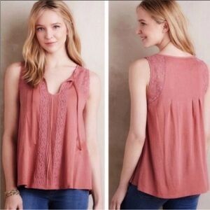 Anthro Meadow Rue Dusty Rose Tie Neck Lace Tank